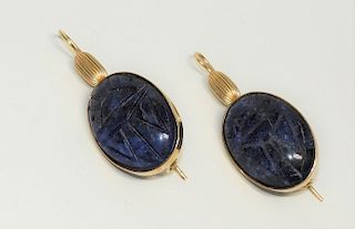 14K Gold & Sodalite Egyptian Scarab Earrings