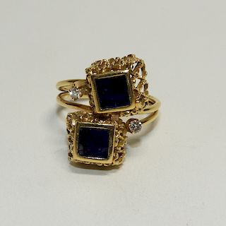 Cobalt Enamel & Diamond 18K Gold Cocktail Ring