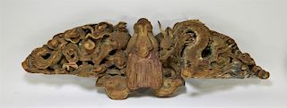 19C Chinese Carved Wood Architectural Dragon