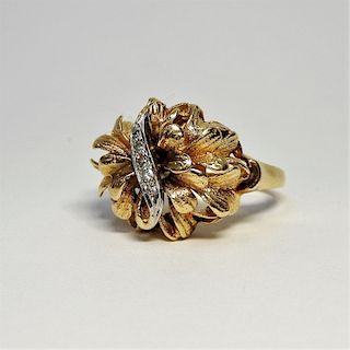 14K Yellow Gold & Diamond Leaf Form Lady's Ring