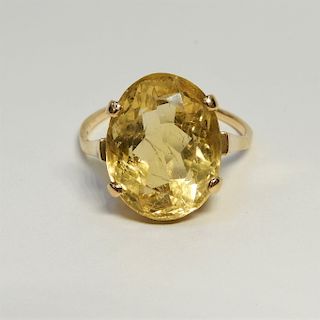 Large Center Citrine Stone 14K Yellow Gold Ring