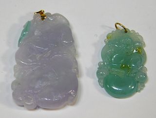 2PC Chinese Celadon & Lavender Jadeite Pendant