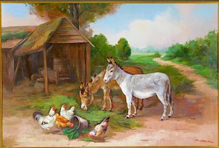 P. Charles Realist Animal Farm Genre Painting