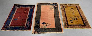 3 Chinese Art Deco Blue Yellow Wool Rug Carpets