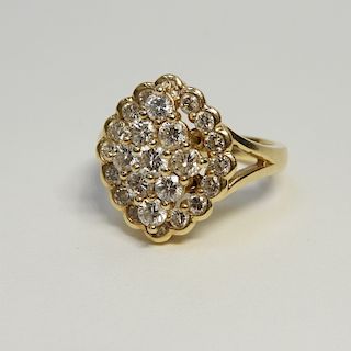 14K Yellow Gold & Diamond Cluster Cocktail Ring
