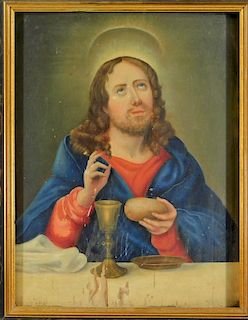 19C European Pre Raphaelite Christ Icon Painting