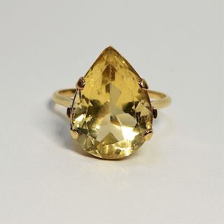 Large Pear Citrine & 14K Gold Lady's Evening Ring