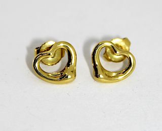 Elsa Peretti Tiffany & Co 18K Gold Heart Earrings