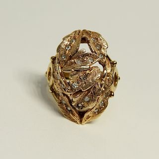 Vintage 14K Rose Gold & Diamond Cocktail Ring