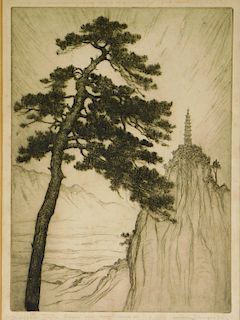 Lucille Douglass Asiatic Buddha's Tower Etching
