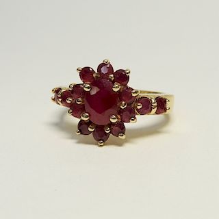 14K Gold Ruby Cluster Flower Lady's Ring
