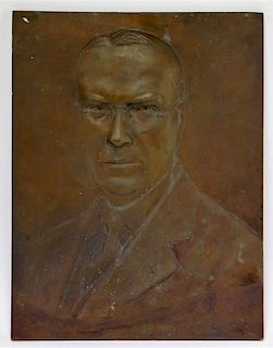 American Bronze Relief Portrait Plaque of a Man