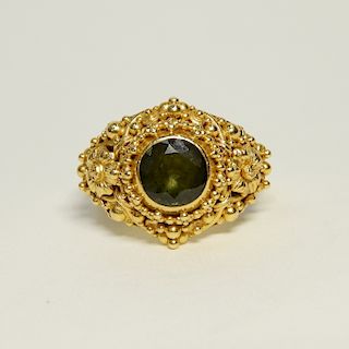 Fine Indian Mughal 22K Gold & Tourmaline Ring