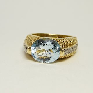 14K Gold Aquamarine Diamond Lady's Ring