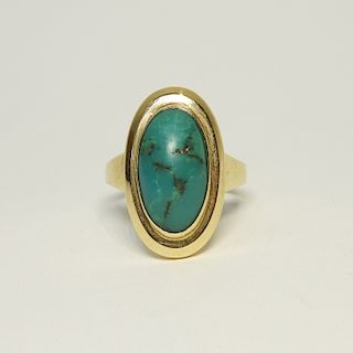 14K Yellow Gold & Turquoise Cabochon Stone Ring