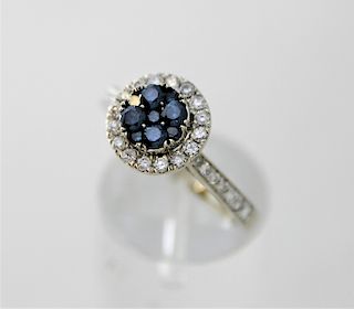 14K Gold Blue & White Diamond Lady's Ring
