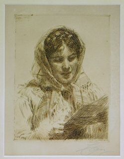 Anders Zorn The Letter II Woman Reading Etching