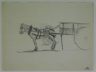 Theo Van Rysselberghe Horse & Cart Study Drawing