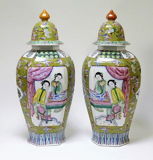 PR Chinese Famille Rose Porcelain Hexagonal Vases