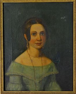 19C. European Portrait Painting of Youthful Woman