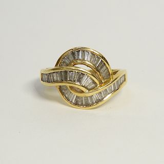 Vintage 18K Gold & Diamond Baguette Cocktail Ring