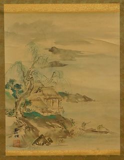 Chinese Mountain Landscape WC Scroll Painting