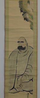 Chinese Bearded Scholar Watercolor Scroll Painting