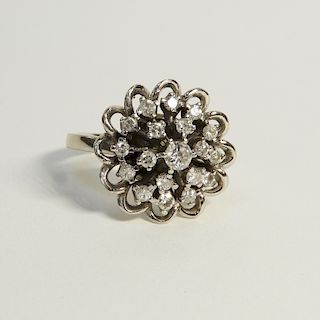 Vintage 14K White Gold Diamond Cluster Ring