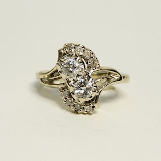 14K White Gold & Diamond Cluster Cocktail Ring