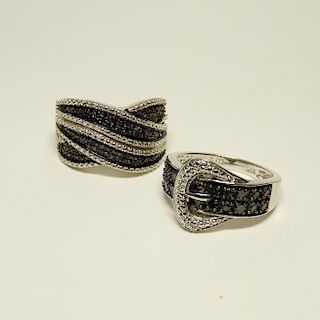 Two High Style Sterling Silver Black Diamond Rings