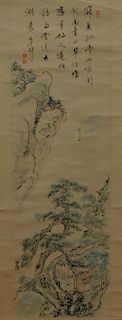 19C Chinese Calligraphic Landscape Scroll Painting