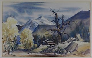 Edward Basker Mountain Cabin Landscape Painting