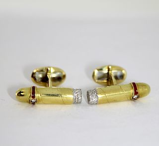 MJC Platinum 18K Gold Diamond Cigar Cufflinks