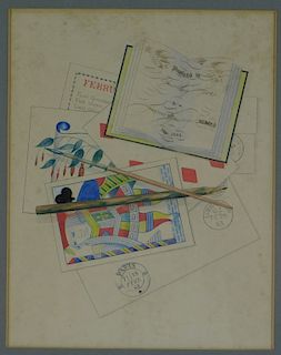 C.1863 Trompe L'Oeil Playing Card WC Painting