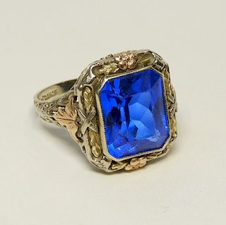 Art Deco 14K White & Yellow Gold Sapphire Ring