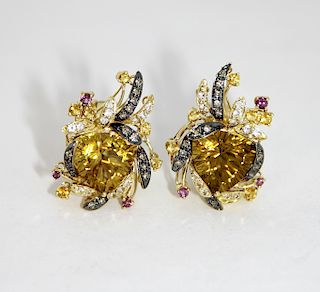LeVian 14K Gold Crazy Diamond Citrine Earrings