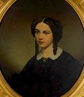 19C American Victorian Portrait Painting of Woman