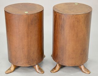 Two pair of small pedestals, one wood pair with shoe feet and one octagon pair. ht. 19 in. & 20 in.