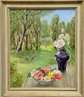 Dorothy Ochtman (1892-1971), 
oil on canvas, 
"Summer Garden", 
still life, 
signed lower right: Dorothy Ochtman, 
label on verso: A...