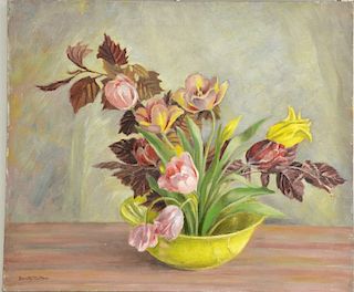 Dorothy Ochtman (1892-1971), oil on canvas, still life of flowers in bowl, signed lower left: Dorothy Ochtman, 20" x 24"