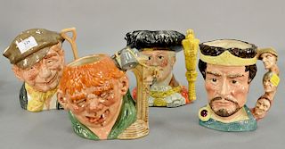 Group of five Royal Doulton character mugs, all hand signed including Macbeth, The Lord Mayor of London, Captain Hook, Quasimodo, an...