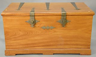 Camphorwood lift top chest with large brass hinges and handles with Chinese locks. ht. 49 in., wd. 26 in.