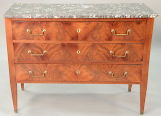 French three drawer marble top commode, 19th century. ht. 34 1/2 in., top: 19" x 46"