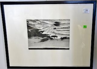 Five framed pieces including John Beerman etching aquatint, signed lower right: J. Beerman 90', numbered 1/200, having Hudson River ...