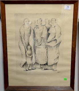 Group of eight framed assorted pieces including Sally Brody, watercolor, "Oranges", pencil signed: Sally Brody 83'; a Henry Moore pr...