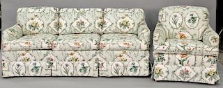 Chintz upholstered sofa with matching chair lg 81 in.