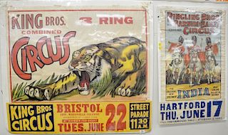 Two circus posters including King Bros. Combined 3 Ring Circus, 36 1/2" x 40" and Ringling Bros. Barnum & Bailey, 33 1/2" x 20".