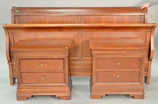 Cherry king size sleigh bed (ht. 43 in.) with two night stands.