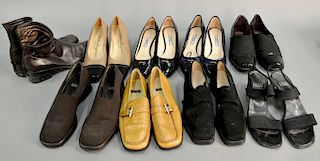 Group of nine pairs of womens shoes, four Stuart Weitzman, two Prada, and two Salvatore Ferragamo. sizes 6 1/2 - 7.