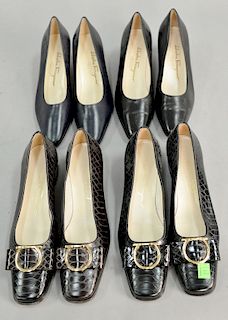 Four pairs of Salvatore Ferragamo womens shoes, like new condition, size 6.